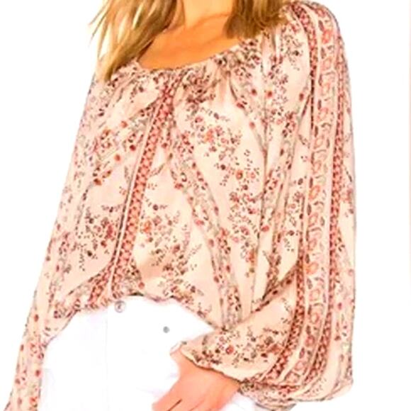 Mes Demoiselles Paris Silk Peasant Blouse – Bohemian Balloon Sleeve Top, Size T2 - Picture 2 of 8